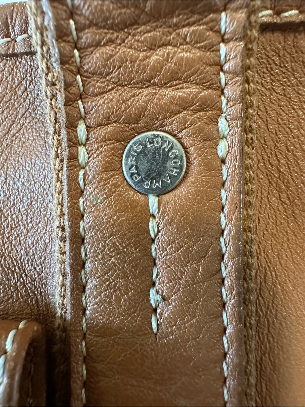 Longchamp Vintage Brown Leather Top Handle Tote Bag